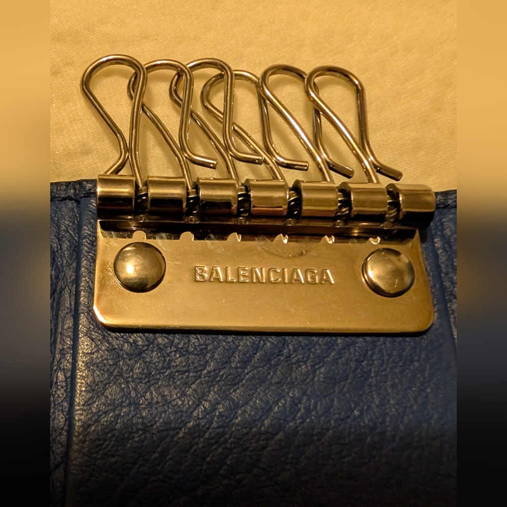 BALENCIAGA Papier 6-Key Case Leather Blue VGUC - Picture 6 of 11